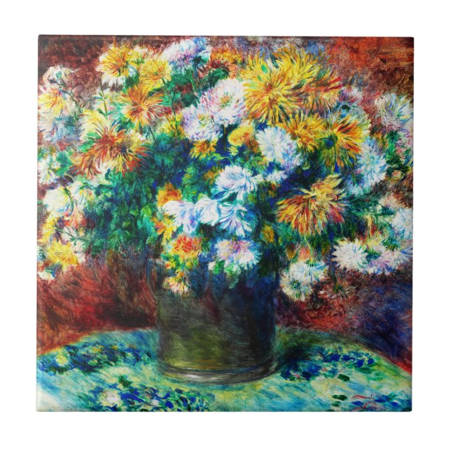 Vintage Chrysanthemums by Pierre-Auguste Renoir Tile (Front)
