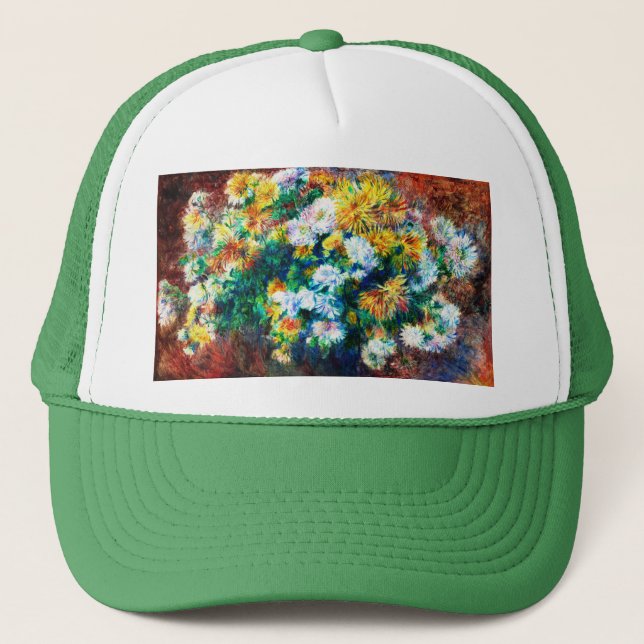 Vintage Chrysanthemums by Pierre-Auguste Renoir Trucker Hat (Front)
