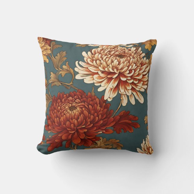Vintage Chrysanthemums Throw Pillow (Front)