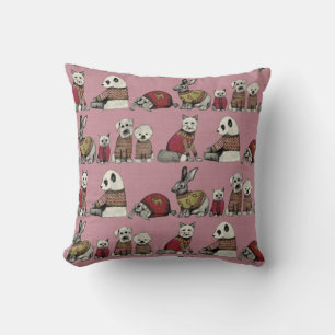 vintage chums pink throw pillow