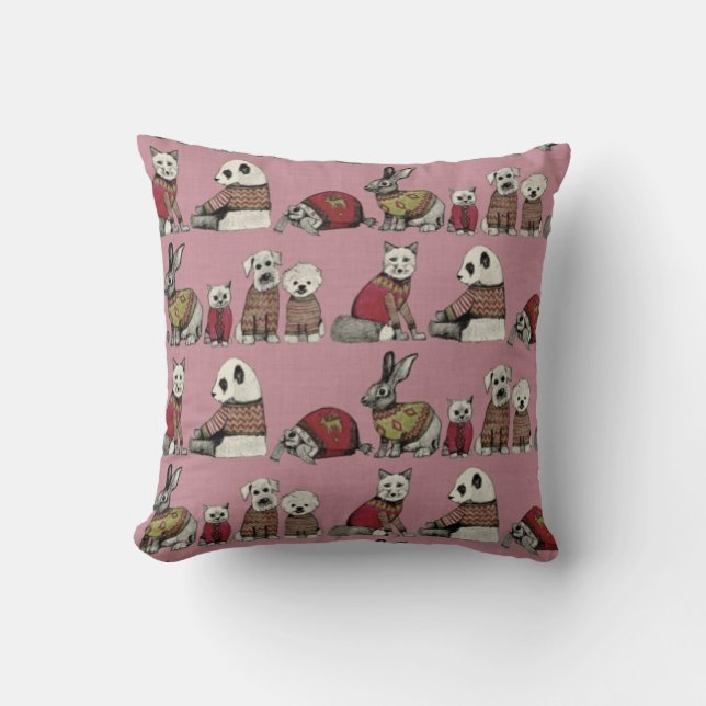 vintage chums pink throw pillow (Front)