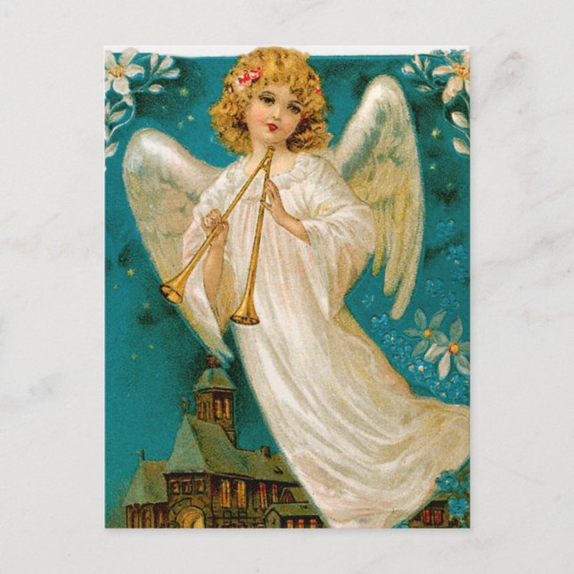 Vintage Church and Angel Christmas postcard (Front)