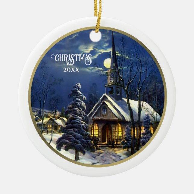 Vintage Church Custom Christmas  Ceramic Ornament (Front)