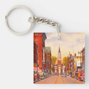 Vintage Church Street, Burlington, VT Keychain