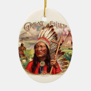 Vintage Cigar Box Label Ceramic Ornament