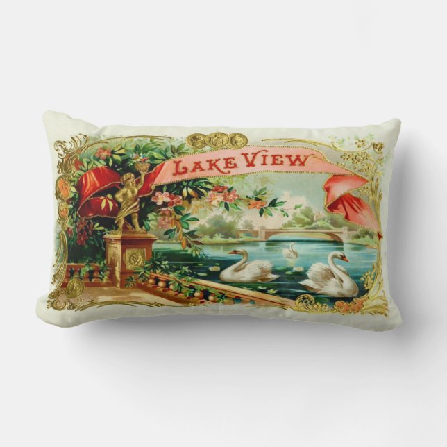Vintage Cigar Box Label Lumbar Pillow (Front)