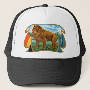 Vintage Cigar Label Art, African Lion in Savannah Trucker Hat