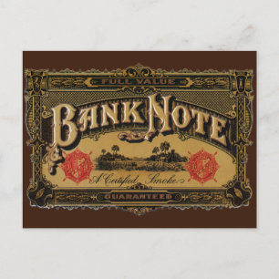 Vintage Cigar Label Art, Bank Note Money Finance Postcard