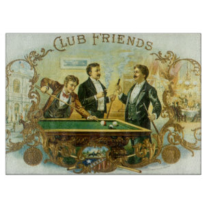 Vintage Cigar Label Art, Club Friends Billiards Cutting Board