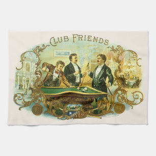Vintage Cigar Label Art, Club Friends Billiards Kitchen Towel