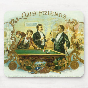 Vintage Cigar Label Art, Club Friends Billiards Mouse Pad