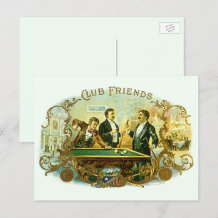 Vintage Cigar Label Art, Club Friends Billiards Postcard