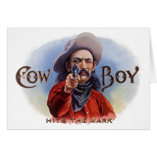Vintage Cigar Label Art, Cowboy Hits the Mark (Front Horizontal)