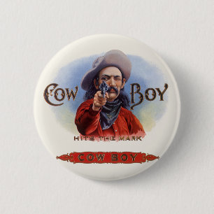 Vintage Cigar Label Art, Cowboy Hits the Mark 2 Inch Round Button