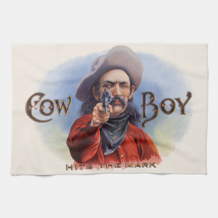 Vintage Cigar Label Art, Cowboy Hits the Mark Kitchen Towel