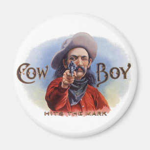 Vintage Cigar Label Art, Cowboy Hits the Mark Magnet