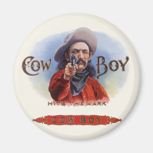 Vintage Cigar Label Art, Cowboy Hits the Mark Magnet