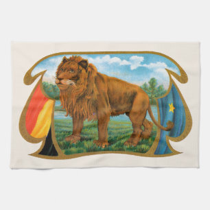 Vintage Cigar Label Art, Lion, King of the Jungle Kitchen Towel