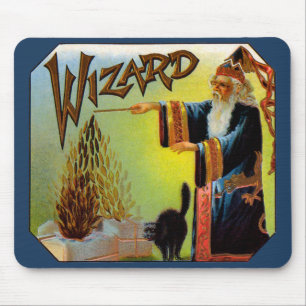 Vintage Cigar Label Art Magic Act, Wizard with Cat Mouse Pad