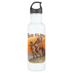 Vintage Cigar Label Art, Red Cloud Indian on Horse 710 Ml Water Bottle