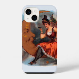 Vintage Cigar Label Art, Victorian Fairy on Moon iPhone 14 Case