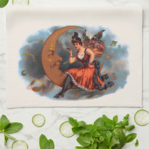 Vintage Cigar Label Art, Victorian Fairy on Moon Kitchen Towel