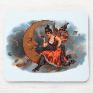 Vintage Cigar Label Art, Victorian Fairy on Moon Mouse Pad