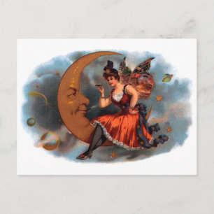 Vintage Cigar Label Art, Victorian Fairy on Moon Postcard
