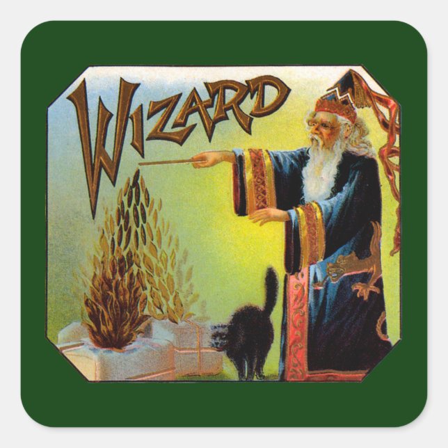 Vintage Cigar Label Art, Wizard with Black Cat (Front)