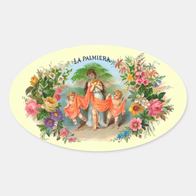 Vintage Cigar Label La Palmiera, Woman with Angels (Front)
