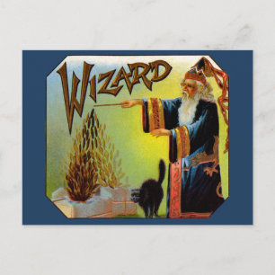 Vintage Cigar Label, Magic Wizard with Black Cat Postcard
