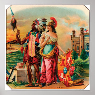 Vintage Cigar Label With Native American Chief Poster