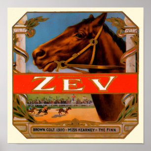 Vintage Cigar Label, Zev Race Horses Brown Colt Poster