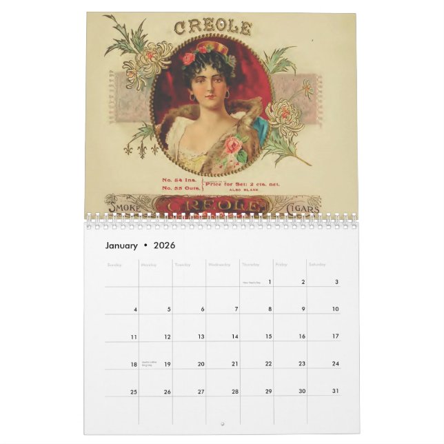 Vintage Cigar Top Calendar (Jan 2026)
