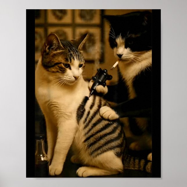 Vintage Cigarette Cat Smoking Tattoo Inked Artist  Poster (Front)