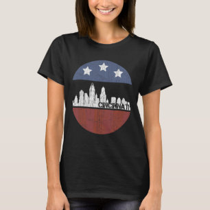 Vintage Cincinnati City Skyline American Us Flag T-Shirt