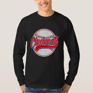 Vintage Cincinnati Cityscape Baseball   Men Women  T-Shirt