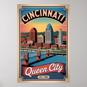 Vintage Cincinnati Ohio Queen City Retro Travel Poster
