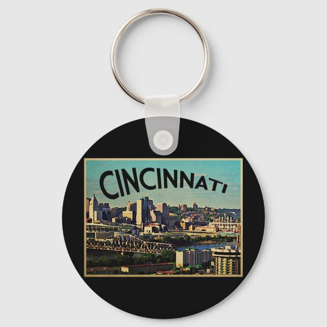 Vintage Cincinnati Skyline Keychain (Front)