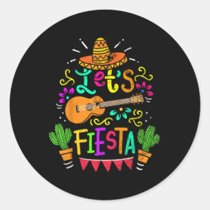 Vintage Cinco De Mayo Cactus Sombrero Guitar Classic Round Sticker
