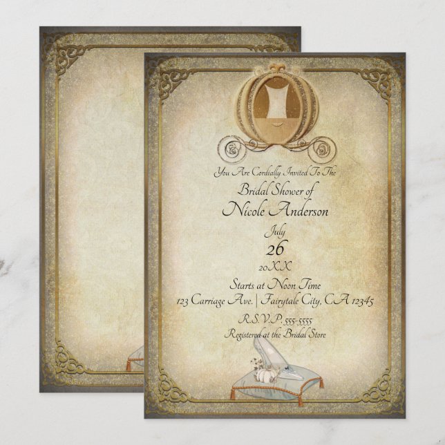 Vintage Cinderella Carriage Slipper Bridal Shower Invitation (Front/Back)