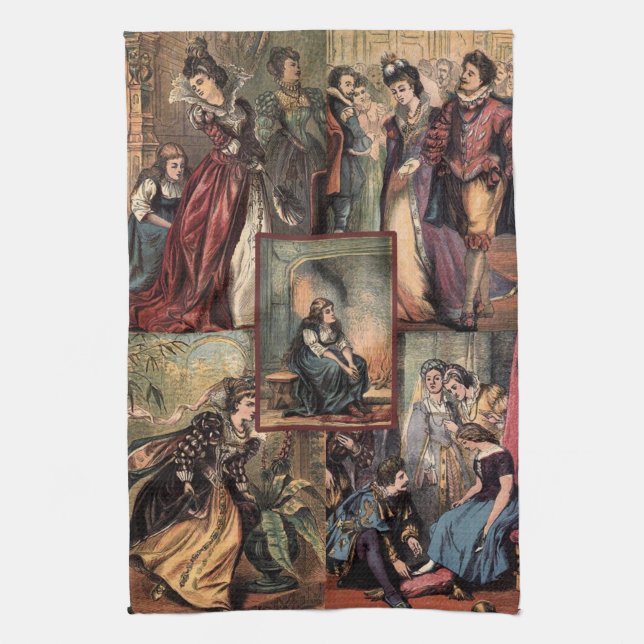 Vintage Cinderella Christmas Montage Kitchen Towel (Vertical)