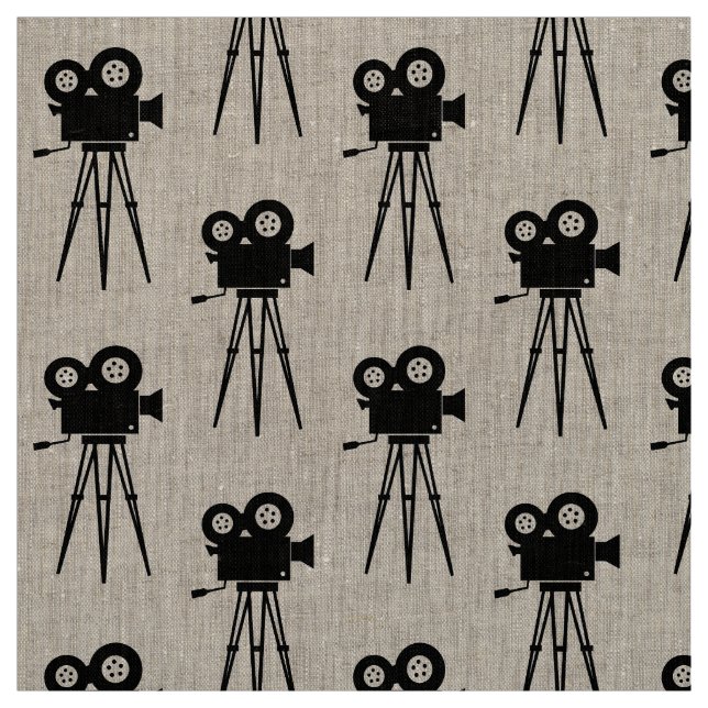 VINTAGE CINE CAMERA AND TRIPOD MOTIF FABRIC (Swatch)