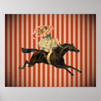vintage circus acrobat riding horse poster