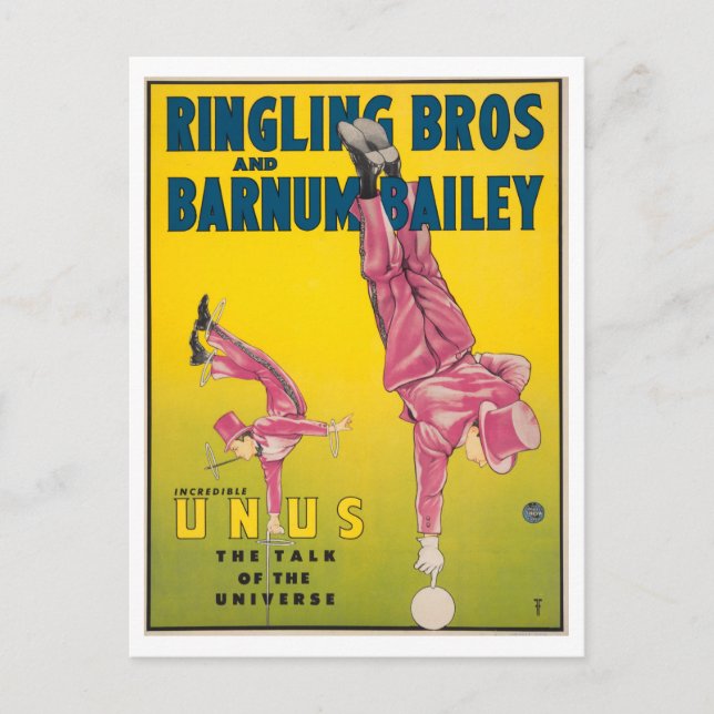 Vintage Circus Advertisement for Incredible Unus Postcard (Front)