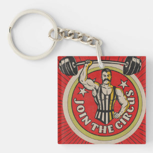 Vintage Circus Advertisement Strongman Keychain