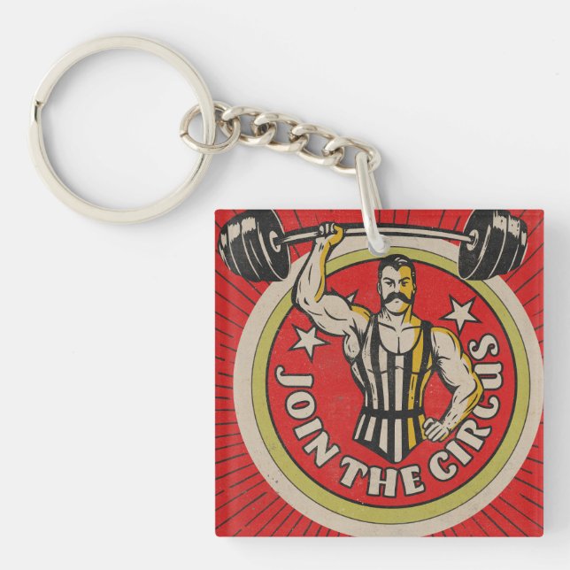 Vintage Circus Advertisement Strongman Keychain (Front)
