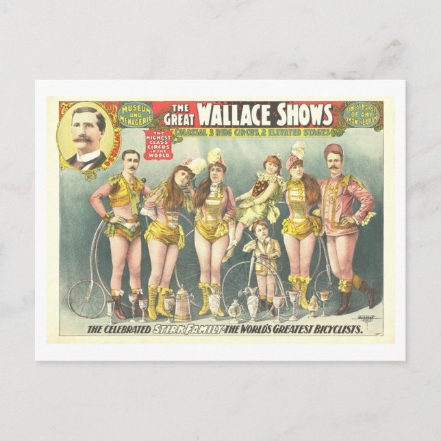 Vintage Circus Advertisement with Bicyclists Postcard (Front)