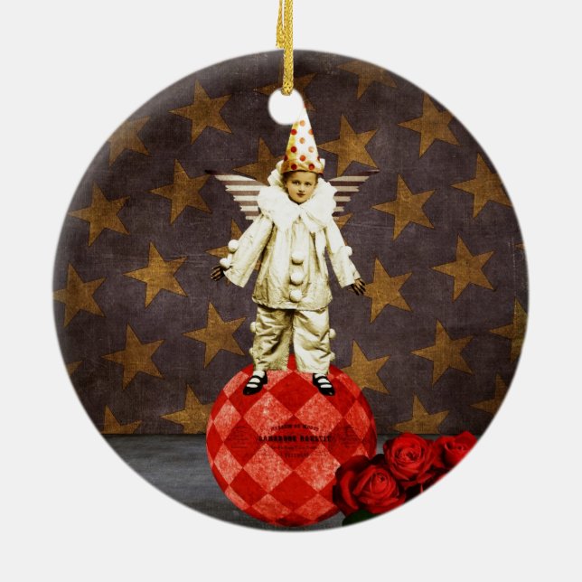 Vintage Circus Angel Clown Ceramic Ornament (Back)