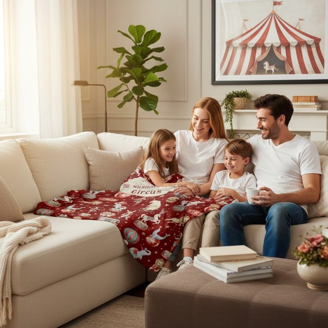 Vintage Circus Animals Pattern Red Fleece Blanket (Creator Uploaded)